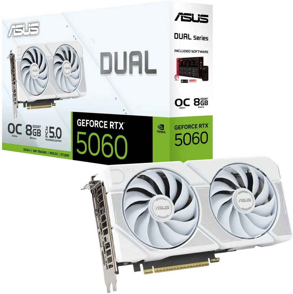 Vaizdo plokštė ASUS Dual GeForce RTX 5060 Baltas OC leidimas, 8192 MB GDDR7