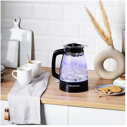 Russell Hobbs Virdulys stiklinis klasikinio dizaino su LED apšvietimu (1,7 l, 2400 W, greito virimo funkcija, optimizuotas stiklinis snapelis, nuimamas dangtis, l