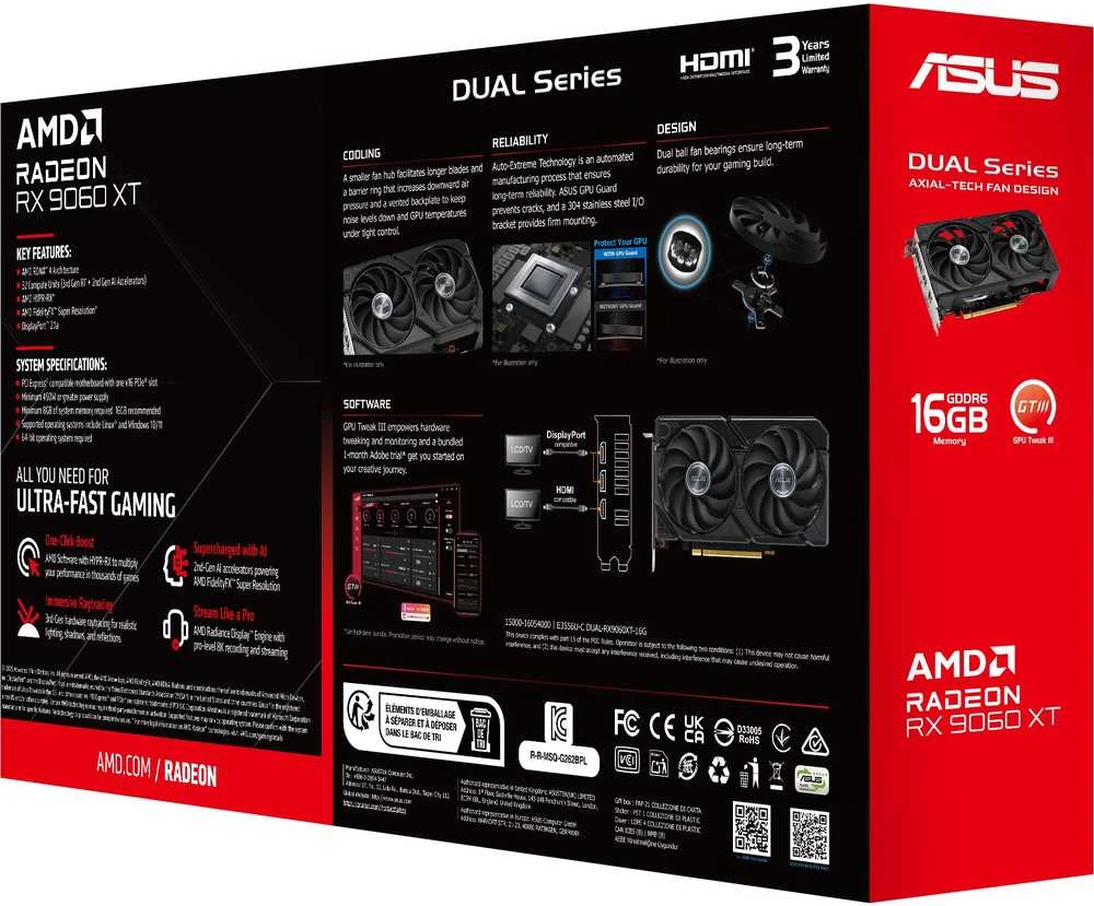 Vaizdo plokštė ASUS Dual -RX9060XT-16G AMD Radeon RX 9060 XT 16 GB GDDR6