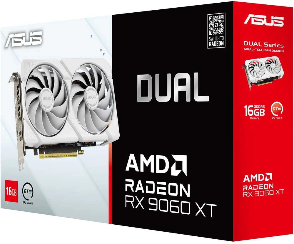 Vaizdo plokštė ASUS Dual Radeon RX 9060 XT Baltas Edition, 16384 MB GDDR6