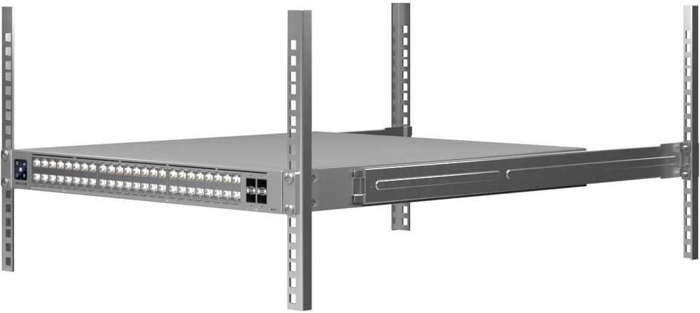 Šakotuvas Ubiquiti komutatorius UniFi 16x2.5G RJ45/32x10G RJ45/4xSFP28 valdomas PoE++ 1080W 19" montuojamas į lentyną, 1,3" jutiklinis ekranas