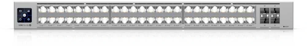 Šakotuvas Ubiquiti komutatorius UniFi 16x2.5G RJ45/32x10G RJ45/4xSFP28 valdomas PoE++ 1080W 19" montuojamas į lentyną, 1,3" jutiklinis ekranas