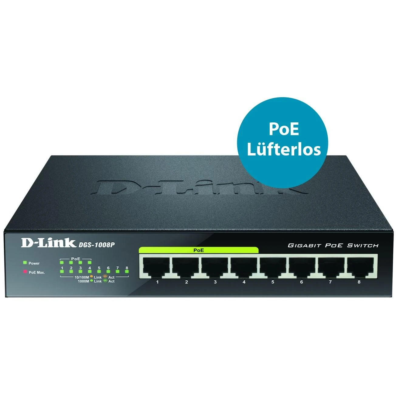 Šakotuvas Komutatorius D-Link 8x10 / 100 / 1000Mbps RJ45, 4xPoE, 52W, / DGS-1008P