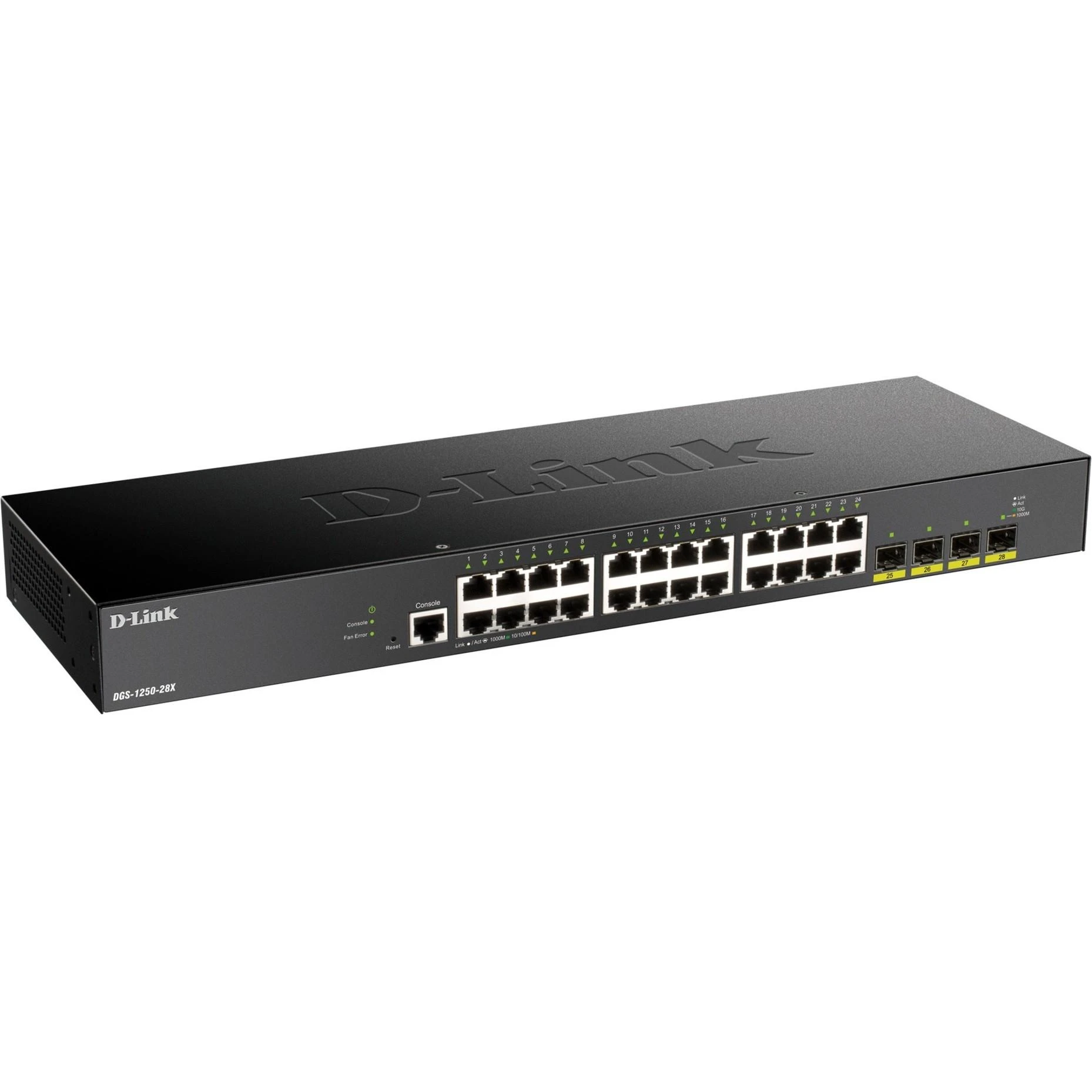 Šakotuvas D-Link | Sukraunamas išmanusis valdomas jungiklis su 10G įkėlimo nuorodomis | DGS-1250-28X/E | Tvarkomas žiniatinklis | Montuojamas ant stovo | Gigabit Ethernet (vario) jungtys kiekis 24