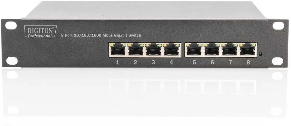 Šakotuvas Digitus DN-80114-1 tinklo komutatorius Ne-valdomas Gigabit Ethernet (10/100/1000) 1U Pilka