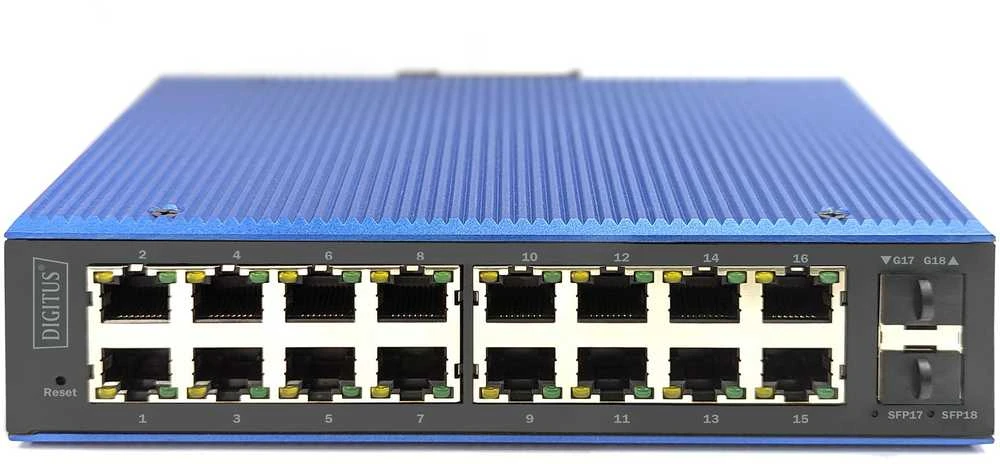 Šakotuvas „Digitus Industrieller“ 16+2 prievadų valdomas L2 gigabito Ethernet PoE komutatorius