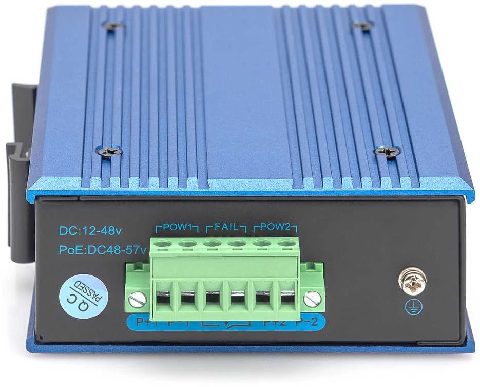 Šakotuvas Digitus INDUSTRIAL 4-PORT GIGABITPOESW - 1XUPLINK DIN RAIL EXT.TEMP RANGE