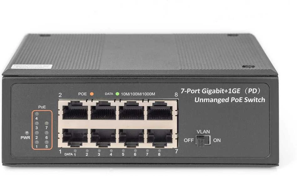 Šakotuvas Digitus INDUSTRIAL 7XGIGABIT POE SWITCH - 1XPD-PORT EXTENDED TEMP IN