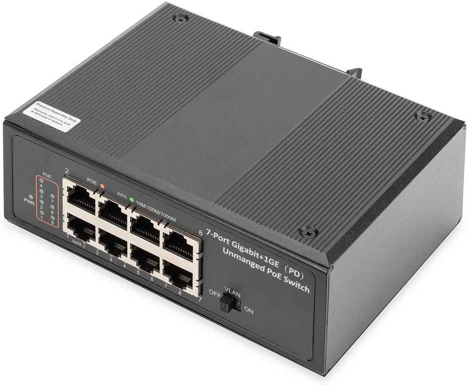 Šakotuvas Digitus INDUSTRIAL 7XGIGABIT POE SWITCH - 1XPD-PORT EXTENDED TEMP IN