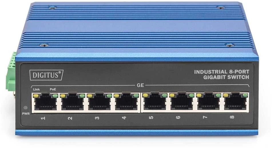 Šakotuvas DIGITUS Switch Ind. 8-Port Gigabit 30W PoE Nevaldoma mėlyna