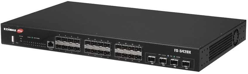Šakotuvas „Edimax“ 28 prievadų gigabito SFP L2+ valdomas komutatorius su 4 10GbE SFP+ prievadais