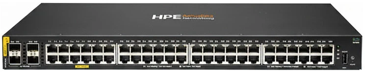 Šakotuvas Hewlett Packard (HP) „Switch HP HPE Aruba Networking CX 6100 48G Class4 PoE 4SFP+ 740W Switch – Switch – L3 – valdomas – 48 x 10/100/1000 (PoE+) + 4 x 1 Gigabit/10 Gigabit SFP+ (Uplink) – oro srautas iš šono į šoną – galimybė montuoti stove, montavimas ant sienos – PoE“