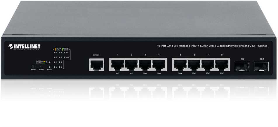 Šakotuvas Switch Intellinet 10-Port L2+ Managed PoE++ Switch 8x Gbit 2x SFP (562003)