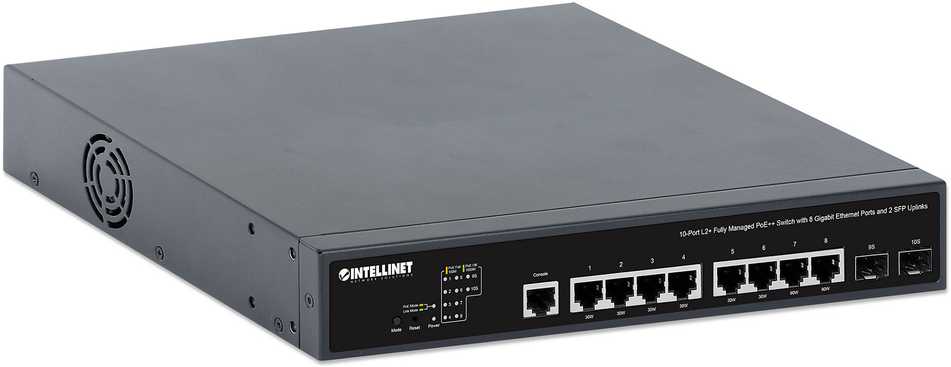 Šakotuvas Switch Intellinet 10-Port L2+ Managed PoE++ Switch 8x Gbit 2x SFP (562003)