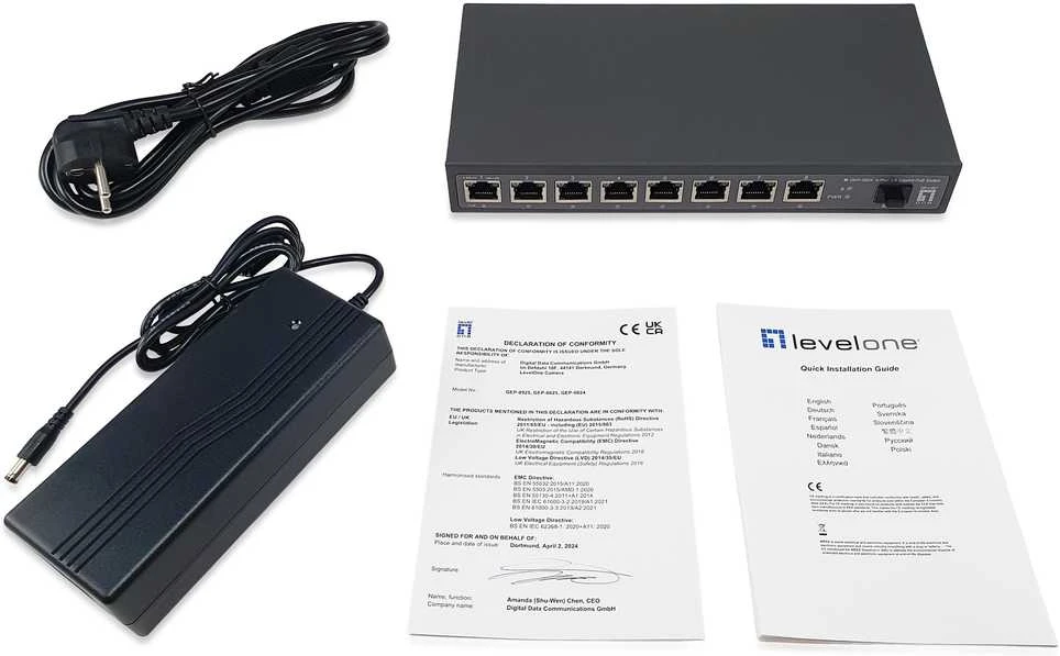 Šakotuvas Level One Carruzzo LevelOne GEP-0925 tinklo komutatorius Ne-valdomas 2.5G Ethernet (100/1000/2500) Maitinimas per Eternetą (PoE) Juoda