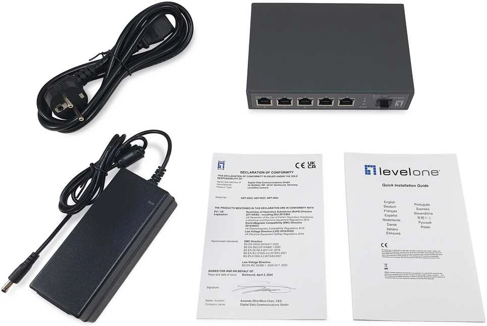 Šakotuvas Level One Carruzzo LevelOne GEP-0625 tinklo komutatorius Ne-valdomas 2.5G Ethernet (100/1000/2500) Maitinimas per Eternetą (PoE) Juoda