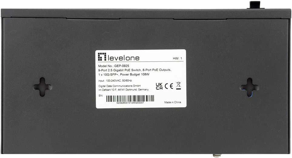 Šakotuvas Level One Carruzzo LevelOne GEP-0925 tinklo komutatorius Ne-valdomas 2.5G Ethernet (100/1000/2500) Maitinimas per Eternetą (PoE) Juoda