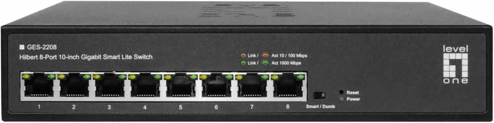 Šakotuvas Level One Carruzzo LevelOne GES-2208 tinklo komutatorius Valdomas L2 Gigabit Ethernet (10/100/1000) Juoda