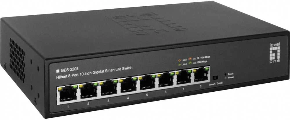 Šakotuvas Level One Carruzzo LevelOne GES-2208 tinklo komutatorius Valdomas L2 Gigabit Ethernet (10/100/1000) Juoda