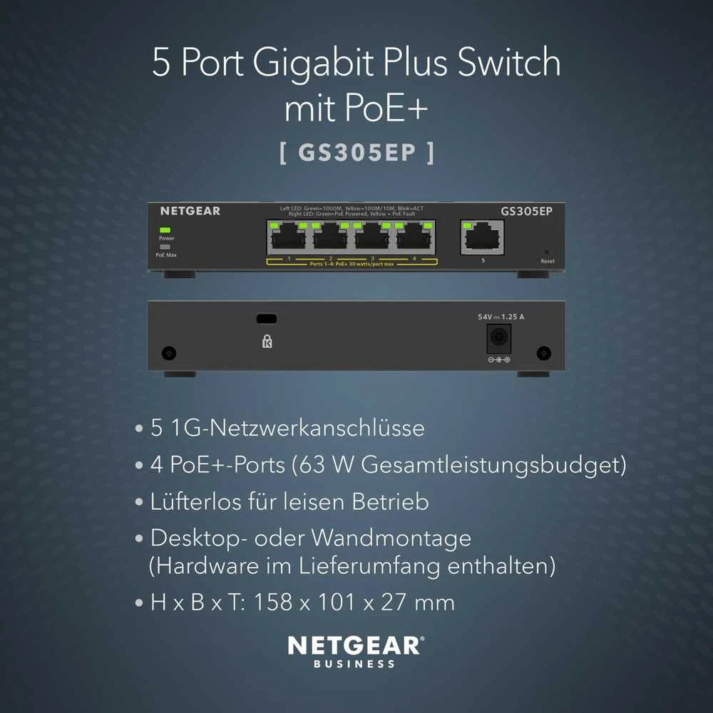 Šakotuvas NETGEAR 5PT GE Plus jungiklis W/POE+