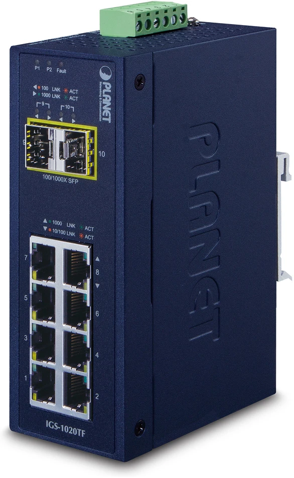 Šakotuvas PLANET IGS-1020TF tinklo komutatorius Ne-valdomas Gigabit Ethernet (10/100/1000) Mėlyna
