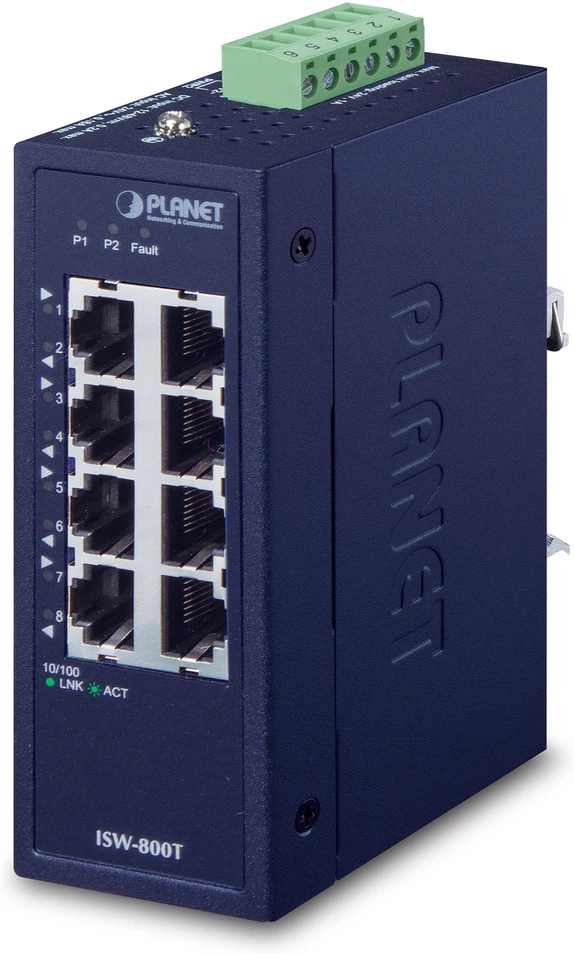 Šakotuvas PLANET ISW-800T tinklo komutatorius Ne-valdomas L2 Fast Ethernet (10/100) Mėlyna