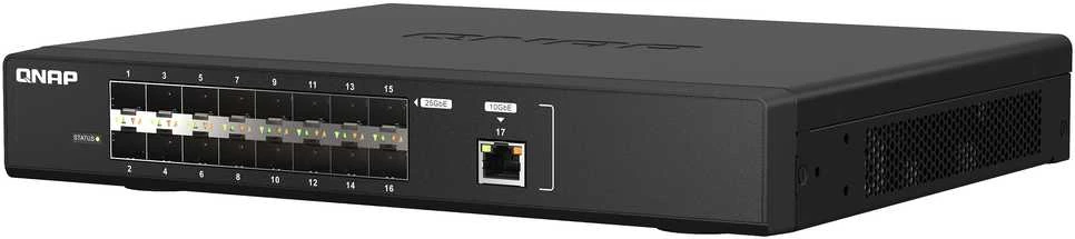 Šakotuvas QNAP WEBMANAG SWITCH 1PORT 10GBERJ45 - 16 PORTS GBE SFP28 RM DESIGN