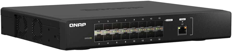 Šakotuvas QNAP WEBMANAG SWITCH 1PORT 10GBERJ45 - 16 PORTS GBE SFP28 RM DESIGN