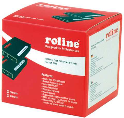 Šakotuvas Switch Roline Fast Ethernet kieszonkowy 5 portów (21.14.3133)