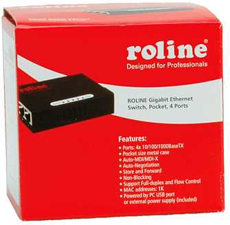 Šakotuvas Switch Roline Gigabit Ethernet kieszonkowy 4 porty