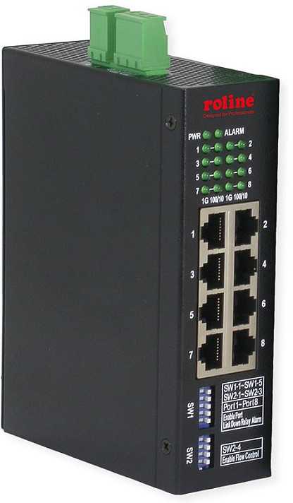 Šakotuvas Switch Roline pramoninis Gigabit Ethernet, 8 portów, zarządzany przez Internet (21.13.1134)