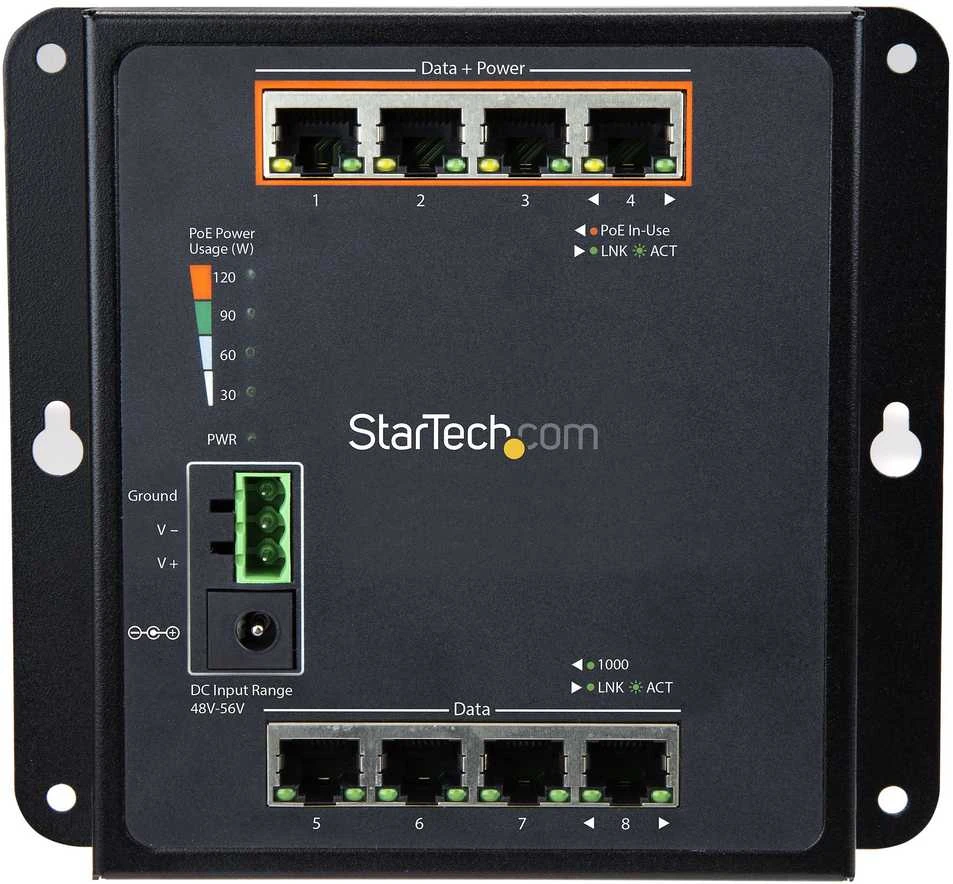 Šakotuvas StarTech ETHERNET SWITCH 8-PORT - 4X RJ45/4X POE+/2GBIT/S
