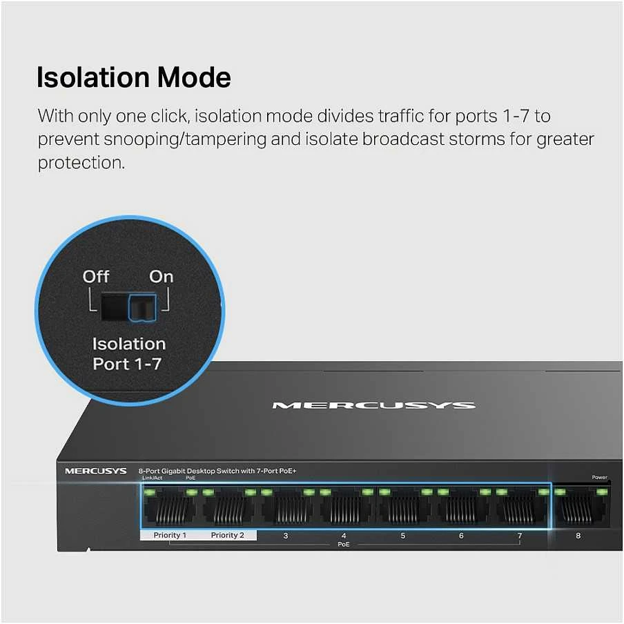 Šakotuvas Mercusys 8-port Gigabit Desktop Switch su 7-Port PoE+ | Mercusys