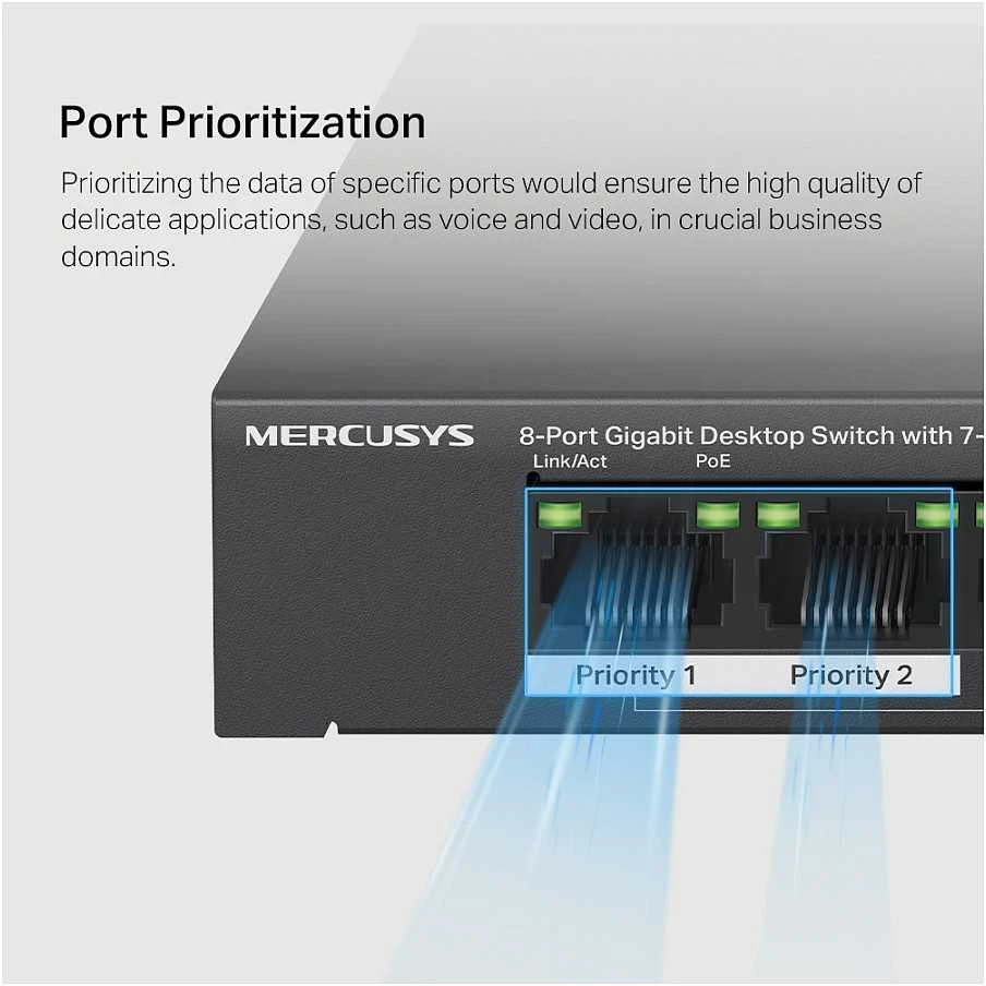 Šakotuvas Mercusys 8-port Gigabit Desktop Switch su 7-Port PoE+ | Mercusys