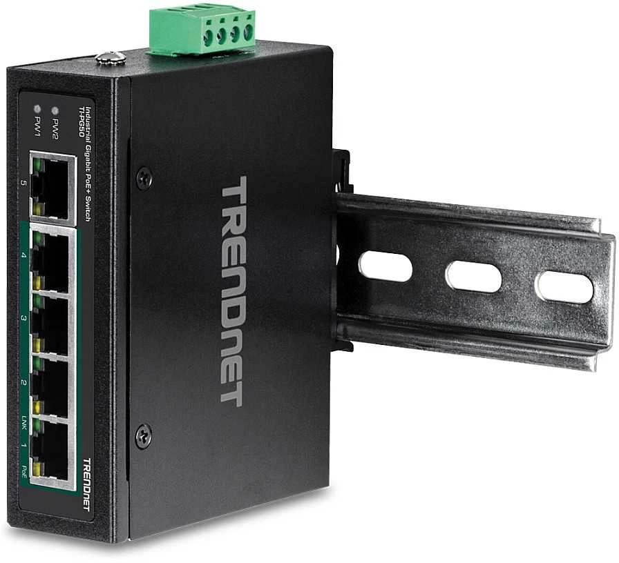 Šakotuvas Trendnet 5-PORT INDUSTRIAL GIGABIT POE+ - DIN-RAIL SWITCH