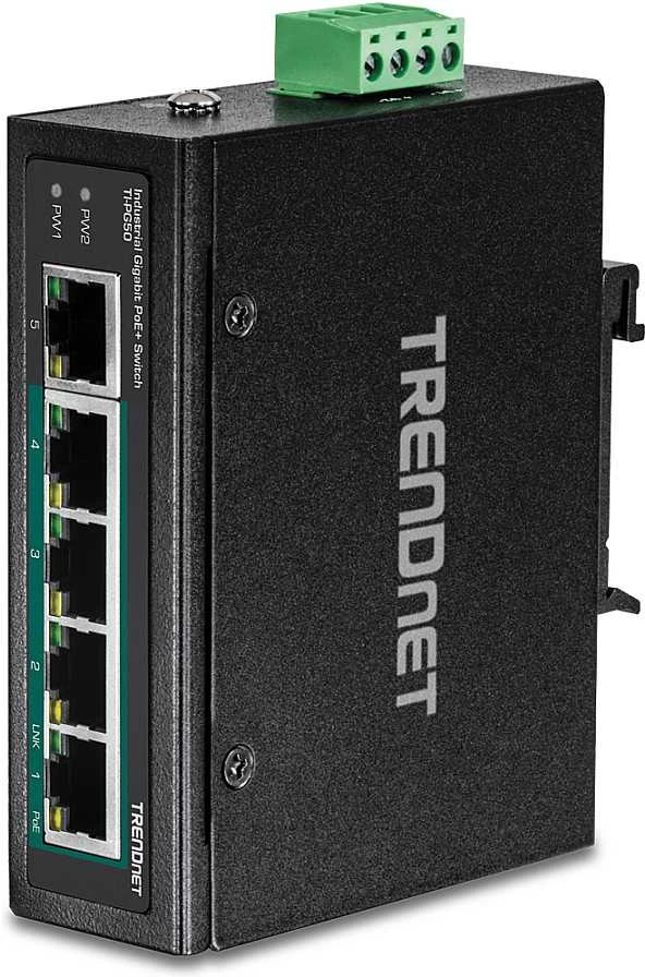 Šakotuvas Trendnet 5-PORT INDUSTRIAL GIGABIT POE+ - DIN-RAIL SWITCH