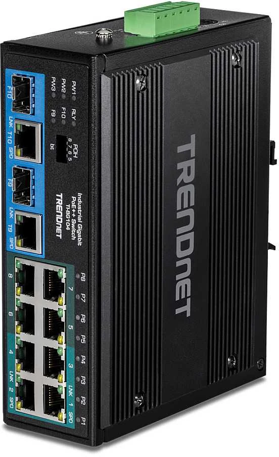 Šakotuvas Switch TRENDnet TI-BG104 10-portowy pramoninis Gigabit PoE DIN Rail niezarządzany