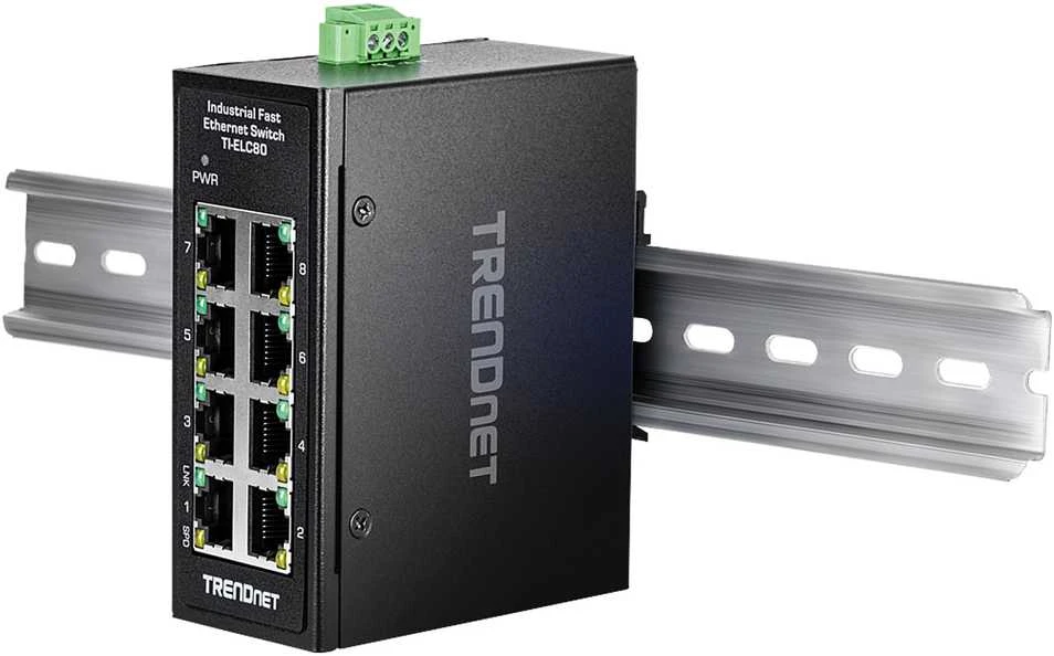 Šakotuvas Trendnet 8-PORT INDUSTRIAL FAST ETHERNE - DIN-RAIL MINI SWITCH