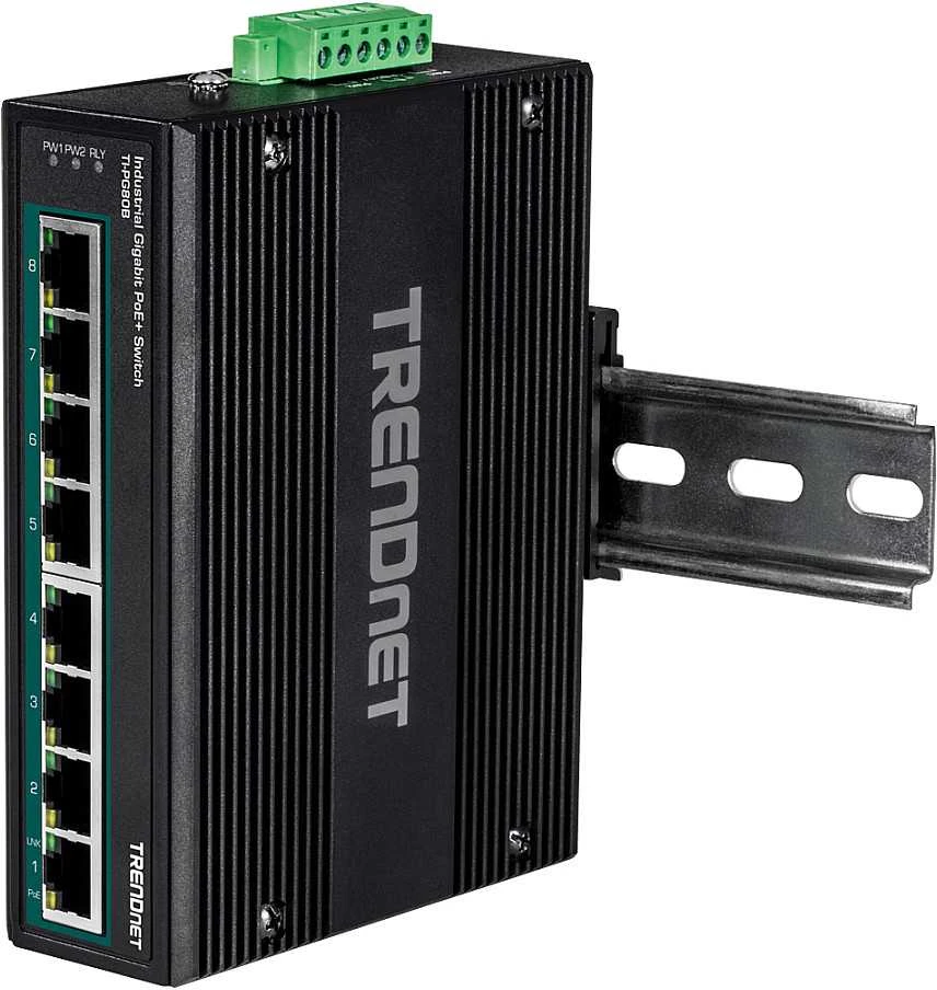 Šakotuvas TRENDnet Industrial Switch 8-Port Gbit PoE+ 24-56V DIN-Rail