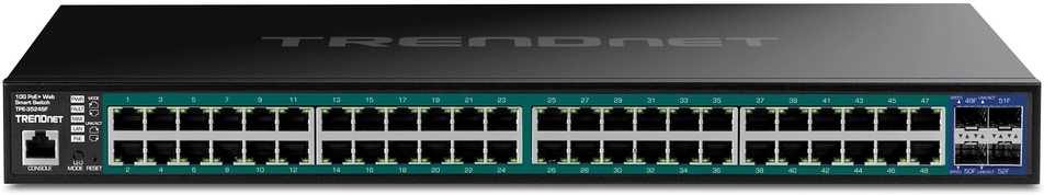 Šakotuvas Switch TRENDnet TRENDnet 52-Port Gigabit Web Smart 740W PoE+ Switch 10G SFP+