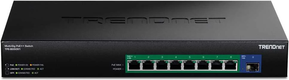 Šakotuvas Switch TRENDnet TPE-BG5091 9-portowy przełącznik 480 W 2,5 G su funkcija Power PoE++ i modułem 10G SFP+