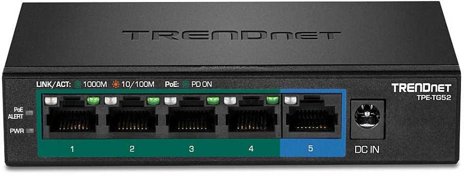 Šakotuvas TRENDnet Switch 5 Port Gbit PoE+ 32W Metall