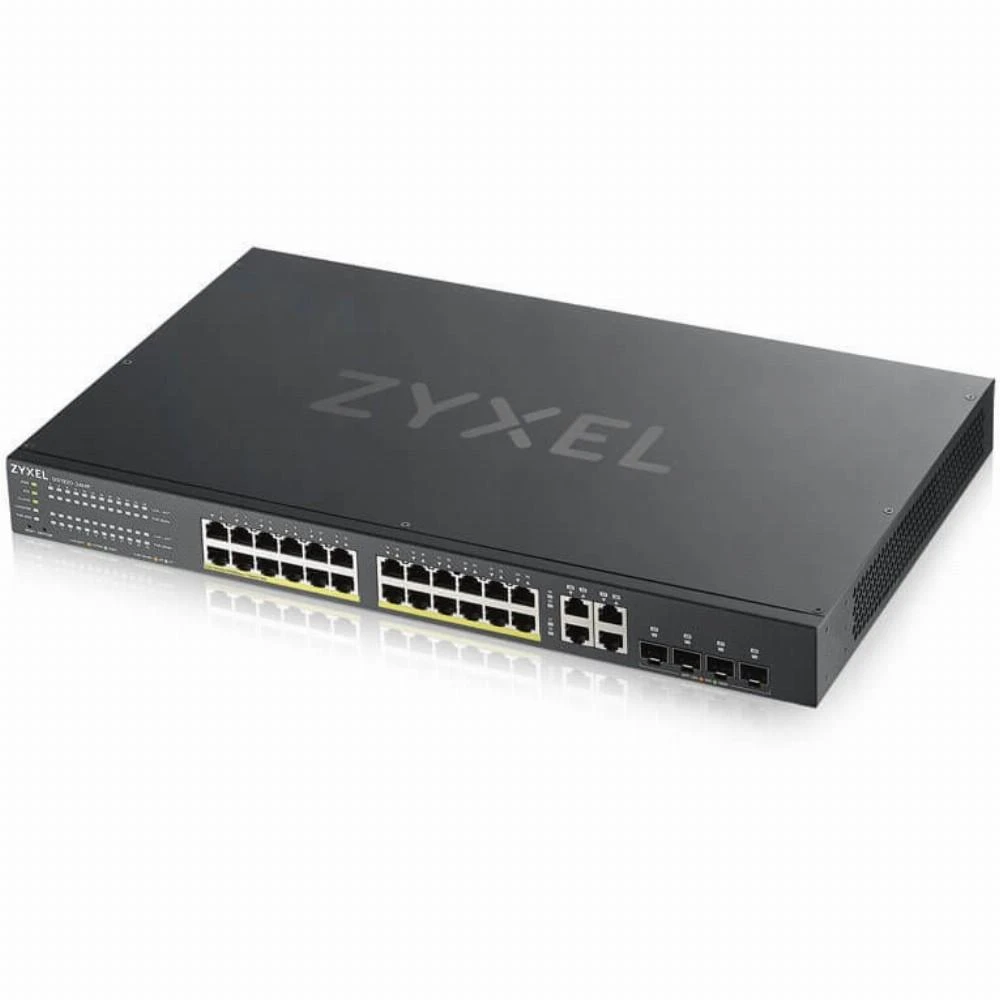 Šakotuvas ZYXEL GS1920-24HPV2, 28 prievadų išmanusis valdomas POE komutatorius, 24 gigabitų vario POE ir 4 gigabitų dviejų asmenų, hibridinis režimas, autonominis arba „Nebulaflex“ debesis, 375 vatų POE (5 metų garantija)