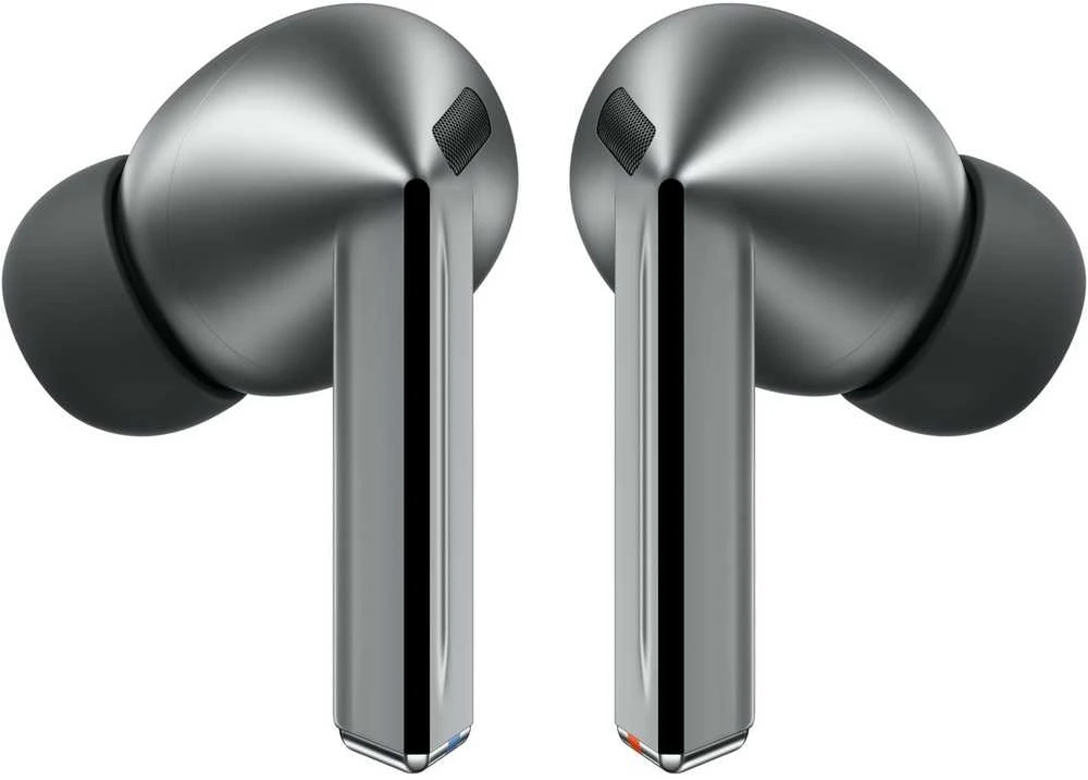 Samsung Galaxy Buds3 Pro sidabrinės ausinės iš priekio
