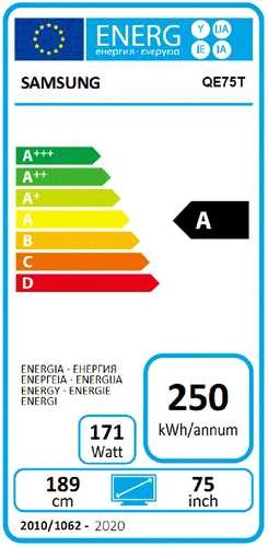 Monitorius Samsung QE75T UHD 190,5 cm (75") LED 4K Ultra HD Juoda Integruotas procesorius Tizen 4.0