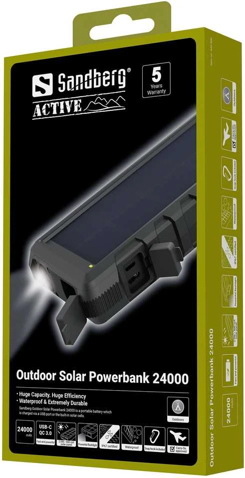 Nešiojama saulės baterija-įkroviklis Sandberg Outdoor Solar Powerbank 24000