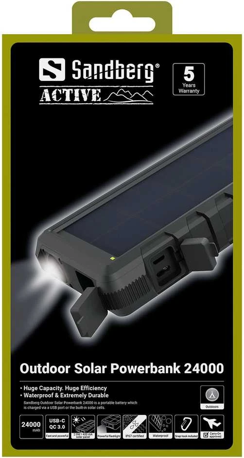 Nešiojama saulės baterija-įkroviklis Sandberg Outdoor Solar Powerbank 24000