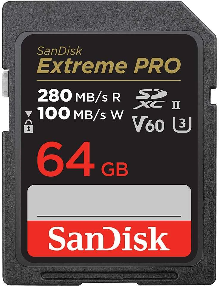 Atminties kortelė SanDisk SDXC 64GB Extreme Pro 280/100 MB/s V60 UHS-II
