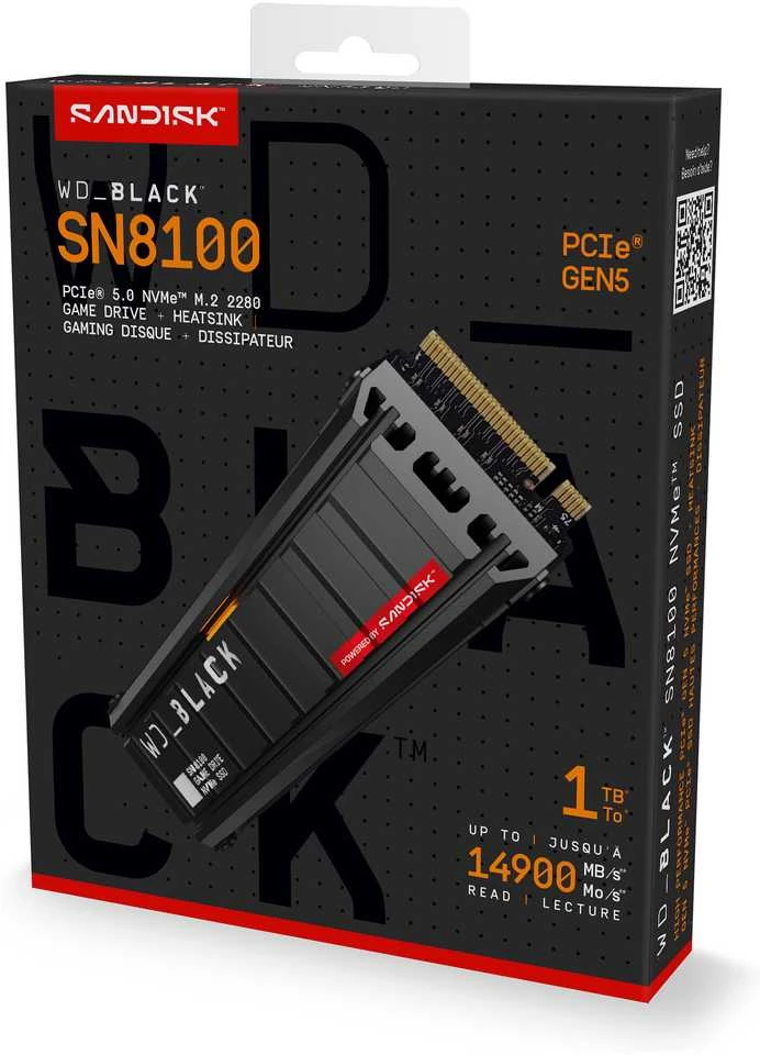 „Western Digital“ Juodas SN8100 1 TB M.2 PCI Express 5.0 NVMe TLC 3D NAND