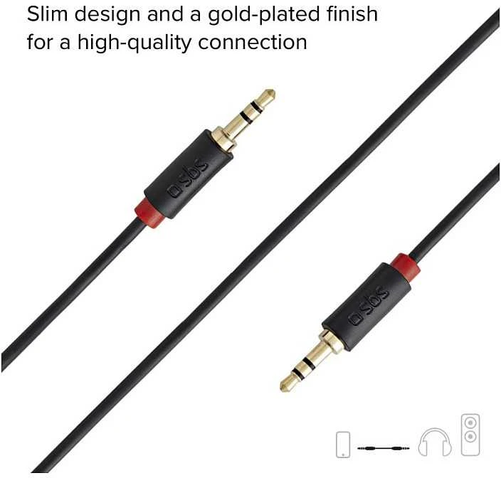 SBS mobilusis SBS AUX kabelis, 3,5 mm kairysis 3,5 mm kairysis (1,5 m), juodas